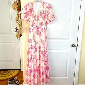 Pink Floral Print Maxi Dress
